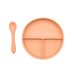 Suction Divider Plate & Spoon Set | Peach O.B. Designs Baby Toys - Plush Toys - Crochet Blankets Ethically Made 