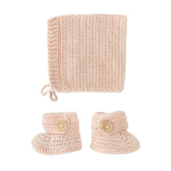 Peach | Crochet Bonnet & Bootie Set | Handmade | OB Designs Decor Range O.B. Designs Baby Toys - Plush Toys - Crochet Blankets Ethically Made 