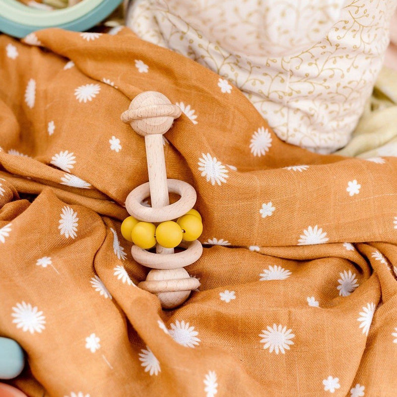 Turmeric | Eco-Friendly Rattle | Organic Beechwood Silicone Toy Wooden Teether O.B. Designs Baby Toys - Plush Toys - Crochet Blankets Ethically Made 