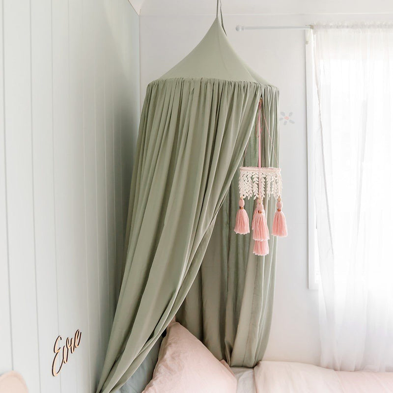 Sage Green Linen Canopy | Boho Luxurious Canopies | Handmade O.B. Designs Baby Toys - Plush Toys - Crochet Blankets Ethically Made 