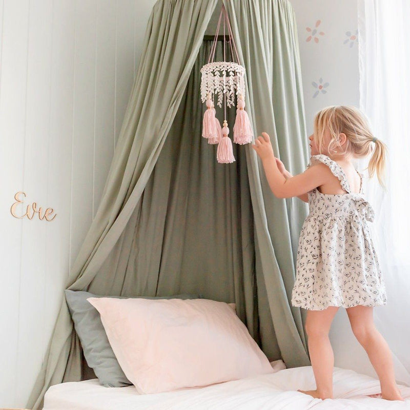 Sage Green Linen Canopy | Boho Luxurious Canopies | Handmade O.B. Designs Baby Toys - Plush Toys - Crochet Blankets Ethically Made 