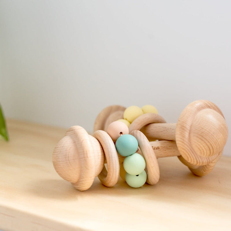 Pastel Multi Color | Wooden Rattle Toy Wooden Teether O.B. Designs Baby Toys - Plush Toys - Crochet Blankets Ethically Made 