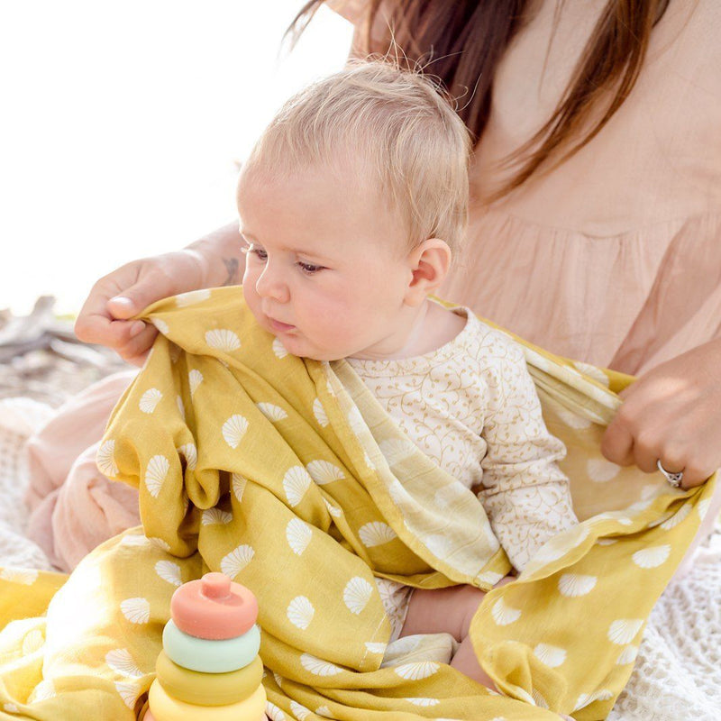 Ocean Muslin Security Blanket | Eco-Friendly | Ethically Made | Shell Print | O.B. Designs Australia