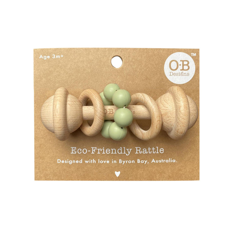 Sage | Eco-Friendly Rattle | Organic Beechwood Silicone Toy Wooden Teether O.B. Designs Baby Toys - Plush Toys - Crochet Blankets Ethically Made 