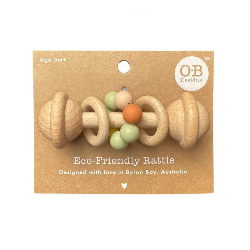 Multi-colour | Eco-Friendly Rattle | Organic Beechwood Silicone Toy Wooden Teether O.B. Designs Baby Toys - Plush Toys - Crochet Blankets Ethically Made 